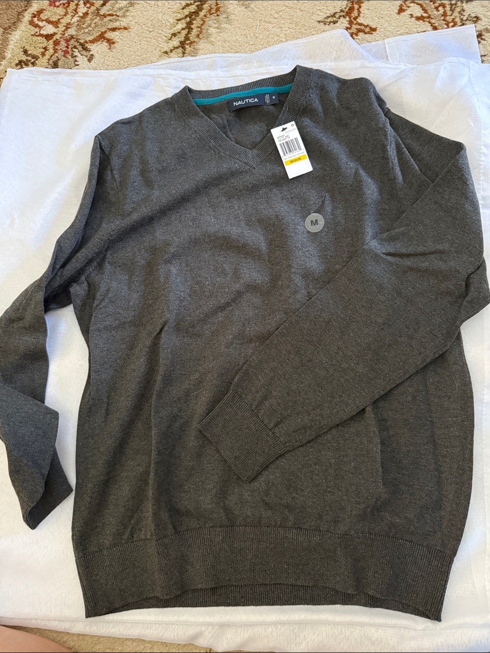 Nautica Men's Dark Gray V-Neck Sweater